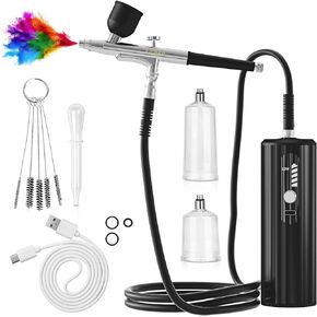 AirBrush Kit with Compressor dual-action airbrush Rechargeable Handheld Air brush for nails，Painting ，Makeup，Barber，Cake，Mode (Black)