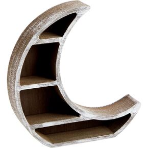 Farmlyn Creek Wooden Crescent Moon Shelf for Crystal Display, Essential Oils, Rustic-Style Home, Room Decor (Small, 10 x 10.2 x 2 in)