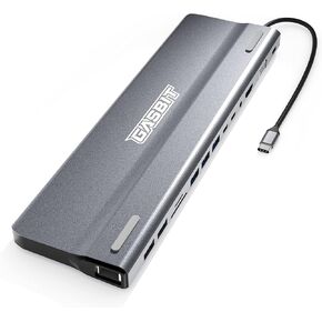 Docking Station Dual Monitor 14 in 1. for MacBook Pro/Air, Dell, Lenovo, HP - 4K HDMI, VGA, Ethernet RJ 4;5 SD/MicroSD Card Reader; 2 USB 2.0; 3 USB 3.0; 2 USB-C Data; 1 USB-C PD & Audio Jack