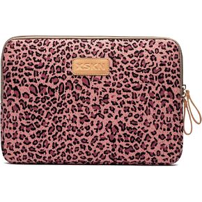 XSKN Leopard Spot Canvas Fabric Zipper Laptop Sleeve Case Cover for All 13 14 15 inch Computers, Bag MacBook Air Pro Retina Laptops Notebook (13 inch, for 13.3 Laptop), Pink