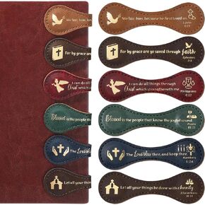 6 Pieces Christian Magnetic Book Markers Leather Magnetic Bible Bookmarks Inspirational PU Leather Magnetic Scripture Bookmarks Religious Book Markers for Women School Office Reading Book Lover