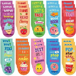 30 Pieces Assorted Scented Magnetic Bookmarks Scratch and Sniff Fruit Food Theme Bookmarks Encouraging Sayings Bookmarks Cute Bookmarks for Kids, Students, Teens, 10 Styles (Classic)