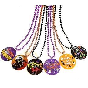 Halloween Medallion Beads Necklaces Black Orange Purple Halloween Medals Beads Necklaces Party Gift(12 Pcs)…