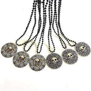 12 Pcs Halloween Pirate Coin Beads Necklaces Pirate Skull Necklaces Accessories Pirate Day Necklaces Party Decorations