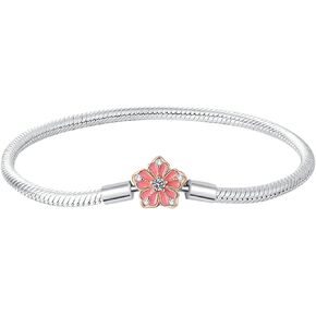 Flowers Moon Heart Charm Bracelet 925 Sterling Silver Snake Chain Charm Bracelet with 5A Cubic Zirconia Valentine's Day Mother's Day Jewelry Gift for Womens Girls