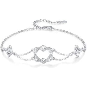 Heart Bracelets for Women, 925 Sterling Silver Celtic Knot Bracelet Jewelry Valentines Christmas Mothers Day Birthday Gifts for Women Girls Her Mom Wife Lady