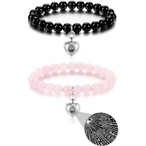 Top Plaza Matching Couples Bracelets I Love You 100 Languages Bracelets Crystal Bracelets for Couples Him & Her Long Distance Relationship Bracelets Boyfriend Girlfriend Valentine's Day Gifts
