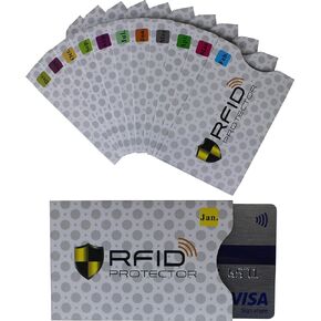 Set of 12 RFID Blocking Sleeves | 12 Credit Card Sleeve Protector | Identity Theft Protection Card Holder Slim Design Fits Wallet/Purse (White)
