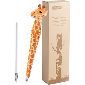 100% Handmade Wood Carved Animal Gel Pen | Giraffe, Cute Stationary School Supply Office Supply, Fun Pen Novelty Writing Pen, Unique Gift Pen for Animal Lovers