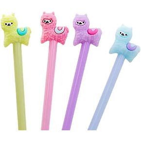 Cartoon Animal Sheep Alpaca Llama Gel Pen, Neutral Pens, Cute Colorful Rollerball Pens for School Office Writing Supplies Stationery Gift, Black Ink, 0.38mm Ball Point - 4PCS