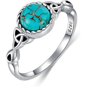 Real Turquoise Celtic Knot Rings for Women 925 Sterling Silver Dainty Round Gemstone Ring Jewelry Gift for Mother Wife's Birthday