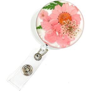 Nurse Badge Reel Retractable Cute Pressed Dried Flower Resin, ID Badge Clip Name Card Holders for Nurses Christmas Stocking Stuffers (Light Purple)