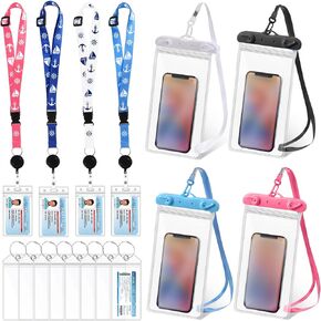 Teling 16 Pcs Cruise Accessories Kit Includes 4 Pcs Cruise Lanyards with Detachable Badge Holder for Cards 8 Pcs Clear Waterproof Luggage Tag Holders with Metal Loop and 4 Pcs Waterproof Phone Pouch