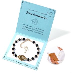 First Communion Gifts for Teen Girls Cross Bracelet - Rosary Beads Virgin Mary Charm Link Chain Bracelet - 1st Holy Communion Gifts for Girls Daughter Goddaughter Granddaughter Niece - Faith Gift Catholic Jewelry