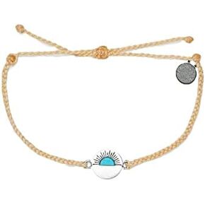 Pura Vida Silver Gemstone Sunset Charm Bracelet w/Turquoise - Adjustable Band, Brand Charm in Saudi Arabia