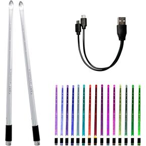 عصي الطبل المضيئة LED من هامي، 15 عصا طبلة متغيرة الألوان، تدعم شحن USB مع مفتاح الفتح، مادة البوليمر PC، ممارسة موسيقية احترافية متينة للأطفال البالغين (قطعتان / حزمة) in Saudi Arabia