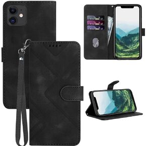 for iPhone 11 Wallet Case,Card Holder Leather Kick-Stand Flip Cases for iPhone 11,Wrist Strap,for iPhone 11 Case Wallet,Magnetic Closure,Shockproof Protective Cover for iPhone 11 (Black) in Kuwait