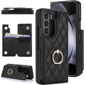 for Samsung Galaxy Z Fold 5 Wallet Case with Ring and Credit Card Holder, Cash Slot, Premium Diamond Leather Magnetic Clasp Kickstand Heavy Duty Protective Cover.(Green)