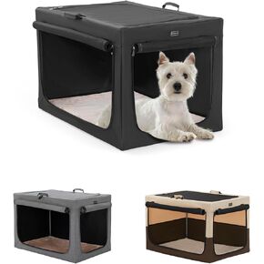 قفص ناعم للكلاب من Petsfit مقاس 26 بوصة، بيت تربية ناعم بتصميم قابل للتعديل مع نوافذ شبكية مقاومة للمضغ وحصيرة سميكة، مثالي للسفر الداخلي والخارجي باللون الأسود