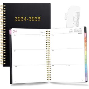 2024-2025 Academic Planner, Annecy Weekly ＆ Monthly Planner from Jul. 2024 – Jun. 2025, 8.5"x11" School Year Daily Planner with Monthly Tab, Waterproof PVC Cover, Spiral Bound, Pocket, Bookmark, Black