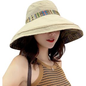 Women Wide Brim Sun Hats Metal Wired Edge Summer UV Protection Beach Fishing Hat for Hiking Garden Travel Chin Strap