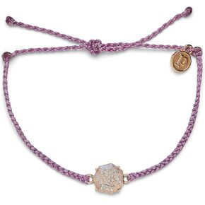 Pura Vida Silver or Rose Gold-Plated Rainbow Geode Braided Bracelet - Adjustable Band, Brand Charm