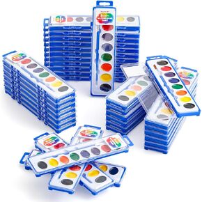 Shuttle Art 8 Colors Watercolor Paint Set Bulk, Pack of 40, Watercolor Paint Set with Paint Brushes for Kids and Adults, Washable Paint for Classroom, Parties, Kindergarten and Art Activities