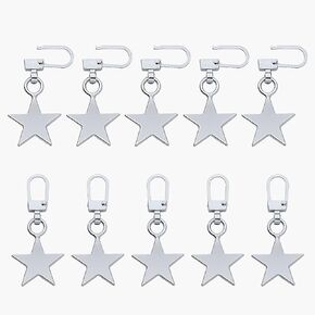 10pcs Metal Zipper Pulls Replacement, Zinc Alloy Zipper Pull Charm Five-Pointed Star Shaped Zipper Pull Repair Kit for Clothing Jacket Jeans Pants Wallet Backpack Suitcase (Silver)
