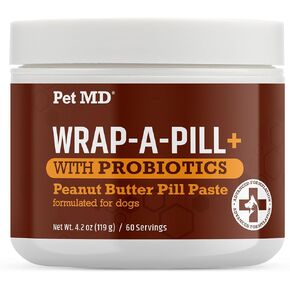 Pet MD Wrap-A-Pill with Dog Probiotics - Pill Wrap for Dogs Medicine - Easy-to-Use Paste to Hide Capsules, Create Pockets and Pill Treats for Dogs - Peanut Butter (4.2oz)