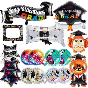 18 Pcs Graduation Mylar Balloons 2024, Happy Graduation Foil Balloons Bulk, Graduation Balloon Class of 2024, for School Party Decorations Supplies