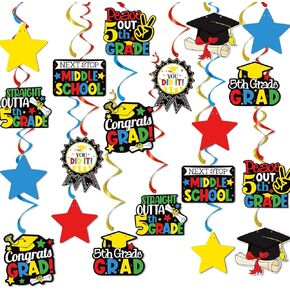 5TH Grade Graduation Hanging Swirls, 5TH Grade Graduation Decorations 2024, Boys Girls Fifth Grade Graduation Party Supplies 2024, 5TH Grade Graduation Party Decorations - 20 Packs