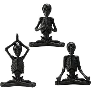 Yoga Skeleton Figurines Skull Statues Set - Small Resin Sculpture Crafts Skeleton Characteristic Modeling Decoration Ornaments for The Living Room, Bedroom, Office, Desktop（Black）