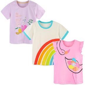 Toddler Girls Short Sleeve Cotton Graphic T-Shirt Tops Casual Clothes 3 Pack Size 2-7Y