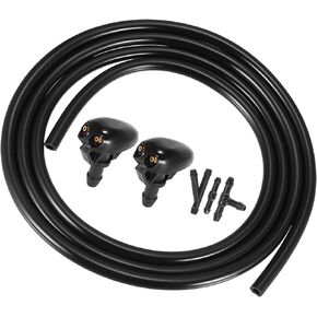 Motoforti Front Windshield Washer Nozzle Sprayer Kit, for Nissan Frontier 1998-2004, Plastic, with 2 Meter Fluid Hose, Black, 6pcs