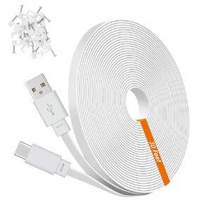weishan 30ft USB C Power Extension Cable Compatible with Ring Pan-Tilt Indoor Cam 2024 Release Security Camera - 9m Type-C Long Flat Charging Cord, White