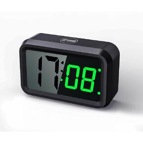 Digital Alarm Clock Battery Operated with Unique LCD/LED Display, Night Visible Cordless Small Clock for Bedroom, Wall, Travel (Green-Display)