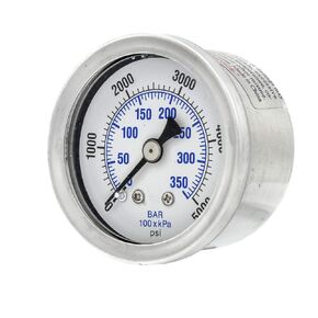 Liquid Filled Center Back Mount Pressure Gauge with 1.5" Dial, 0-5000 PSI, 1/8" Male NPT Connection, Stainless Steel CASE and Bezel (1)