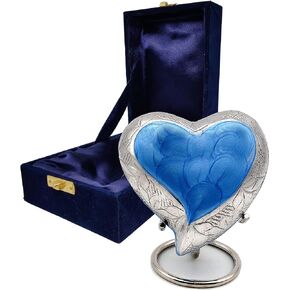 Sky Blue Heart Keepsake Urn - Mini Ash Urn Small Handcrafted Cremation Urn for Ashes - Tribute to Your Loved One - Perfect for Adults & Infants with Free Premium Velvet Box & Display Stand (Sky Blue)