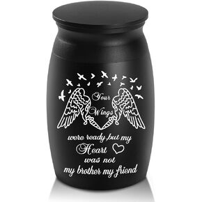 Urns for Dad Ashes, 2.8“ High Small Funeral Cremation Urns, Handcrafted Memorial Keepsake Urn, Engraved Your Wings were Ready, But My Heart was Not & Angel Decorative Urn for Sharing