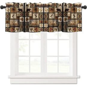 Vintage Country Animal Curtains Valance, Bear Plant Classic Design, Vintage Farmhouse Lodge Cabin Cloth Curtains Valance Restaurant Café and Sliding Glass Door Fashion Decor 54x18in