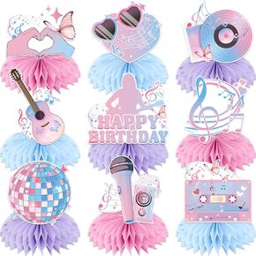 AMFEOV Birthday Party Decorations Party Supplies, Girl Birthday Honeycomb Centerpieces Table Decorations, 9PCS Pink and Blue Birthday Era Fans Celebration Decorations for Party Supplies