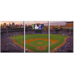 3 Piece Giclee Baseball Field Canvas Prints Wall Art Chicago Baseball Stadium Skyline Picture Paintings for Living Room Bedroom Home Decorations Modern Framed Sport Artwork(28.5" Wx12.8 H)