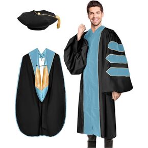 Unisex Deluxe Doctoral Graduation Gown with Tam 8-Sided Package and Hood for Doctoral Regalia