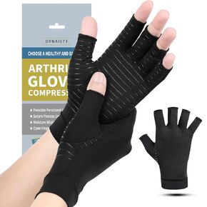 DRNAIETY Copper Arthritis Compression Gloves- Arthritis Gloves for Men & Women, Relieve Hand Rheumatoid, RSI, Joint Pain, Tendonitis, Swelling, Anti-Slip Fingerless Arthritis Gloves for Work(M)