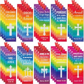 Cholemy 200 Pcs Spanish Christian Bookmark with Bible Verse Religious Inspirational Paper Cristo Me AMA Bookmarks Bulk Jesus Loves Me Party Favors for Kids Sunday School Classroom Church Gift