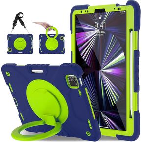 New iPad Pro 11 Inch Case 4th Gen 2022/3rd Gen 2021/2nd Gen 2020/1st Gen 2018 with Pencil Holder, iPad Air Case 5th/4th Generation 10.9 Inch 2022/2020 with 360° Swivel Foldable Stand for Kids