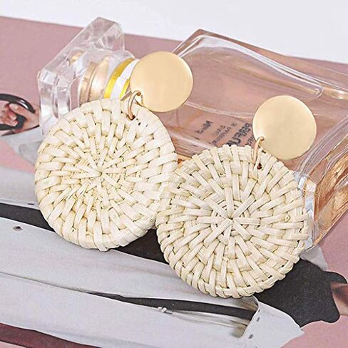 Lightweight Rattan Statement Earrings for Women Teen Girls,Geometric Tassel Woven Boho Earrings Handmade Straw Wicker Braid Hoop Drop Dangle Earrings (A) in Saudi Arabia