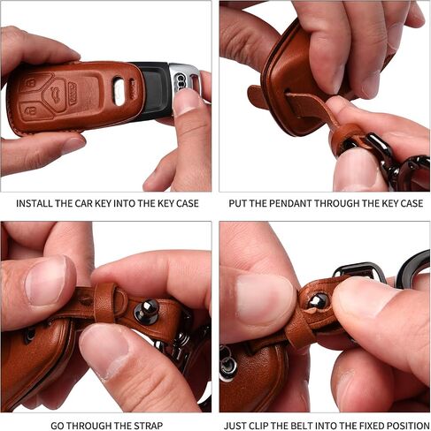 Tukellen for Audi Key Fob Cover Leather with Keychain,Leather Key Case Protector Compatible with 2019 2020 2021 2022 A3 A6 A7 E-Tron A8 Q8 Keyless Smart Key Fob-Black in Saudi Arabia