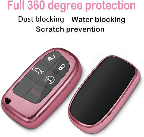 for Jeep Key fob Cover case,with Keychain fit Grand Cherokee Renegade Chrysler 200 300 Dodge Durango Challenger Journey Dart Fiat Smart Remote,Soft TPU Key case,3-4-5 Buttons(Red) in Kuwait