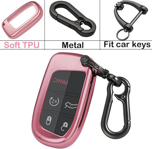 for Jeep Key fob Cover case,with Keychain fit Grand Cherokee Renegade Chrysler 200 300 Dodge Durango Challenger Journey Dart Fiat Smart Remote,Soft TPU Key case,3-4-5 Buttons(Red) in Kuwait